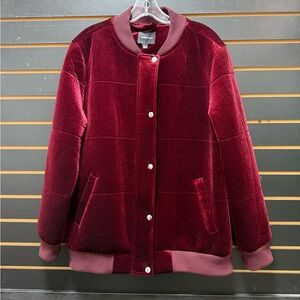 Members Only Velvet Bomber Jacket Burgundy Size L Snap Front Quilted Coat
